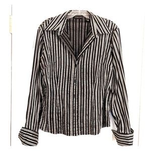 Women's silver and black button down blouse